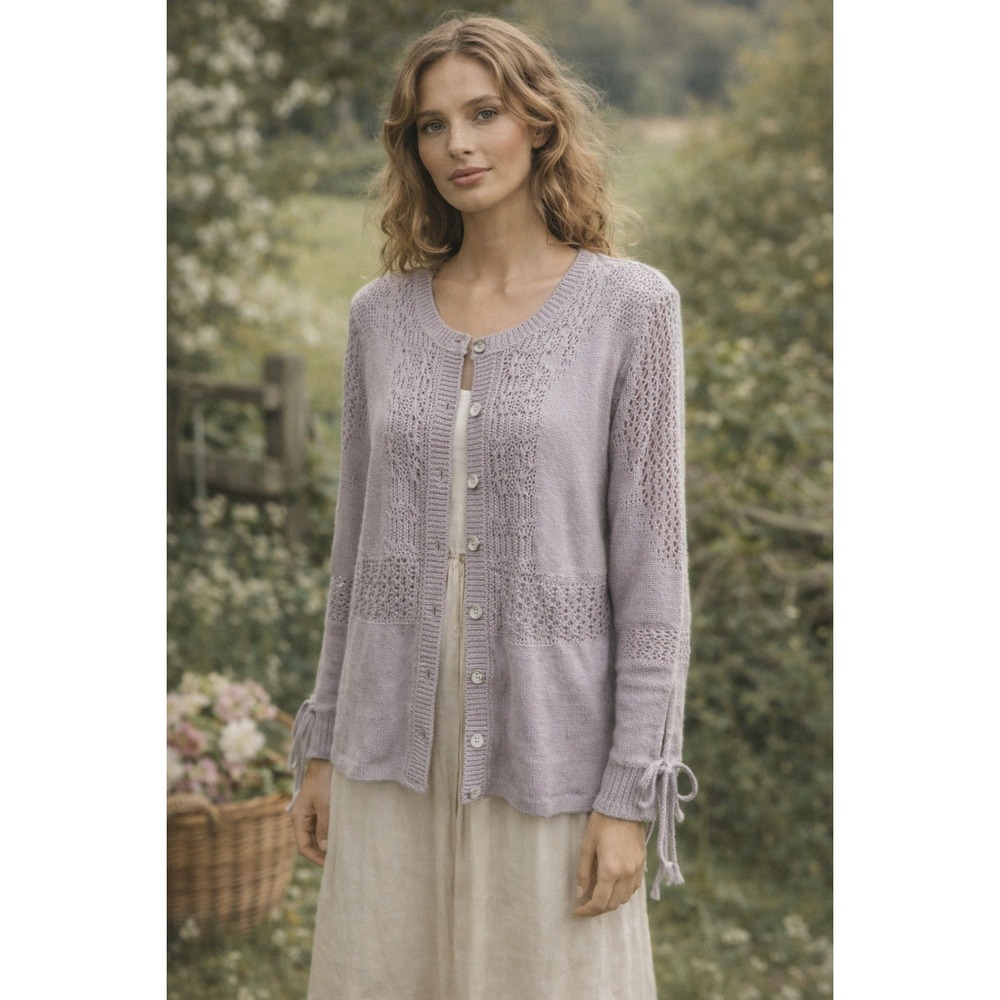 Sundance Lavender Crochet Cardigan Tie‎ Sleeve Cotton Large NWOT Cottagecore